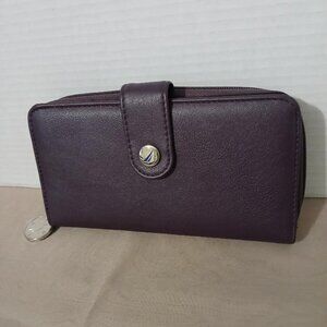 Nautica Cranberry Colored Wallet w/Roomy Zipper Compartments and Strap Closure